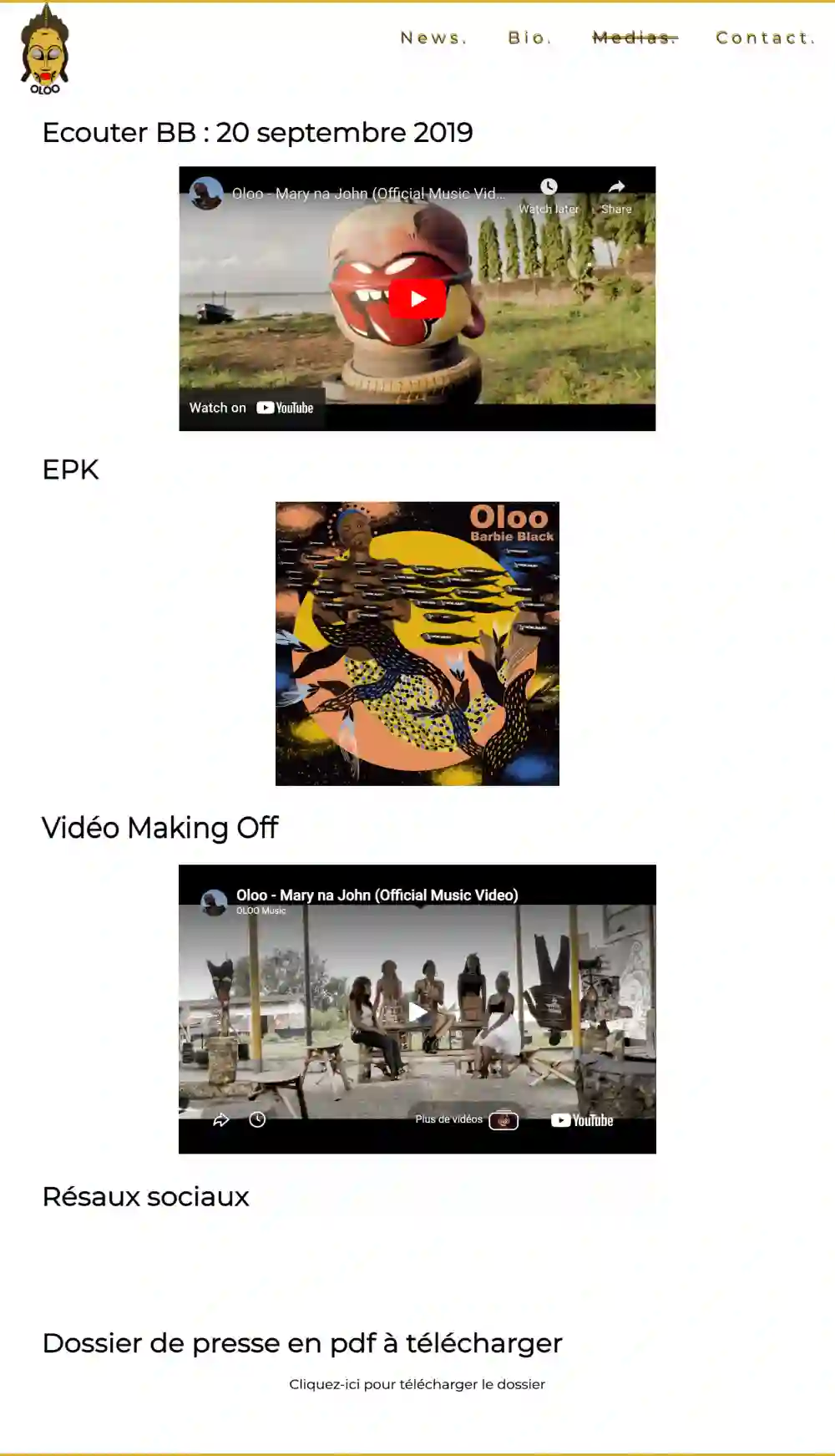 site artiste Oloo music